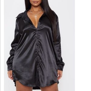 Black Satin Oversized Shirt Dress
